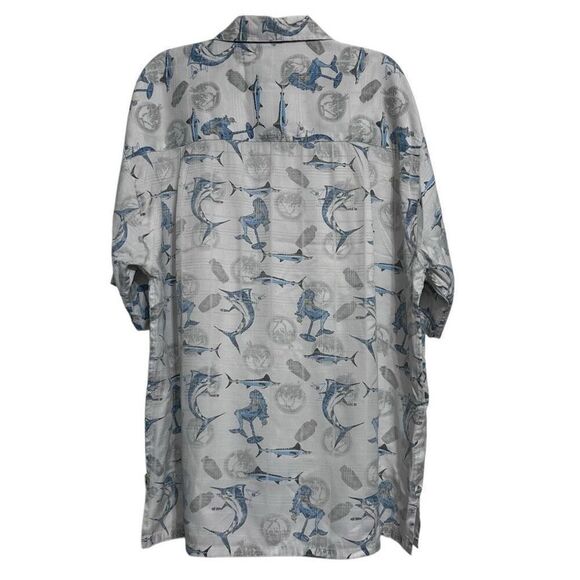 Joe Marlin Shirt Mens XL Gray Blue Marlin Mermaid Print Short Sleeve Button Down - Picture 5 of 14